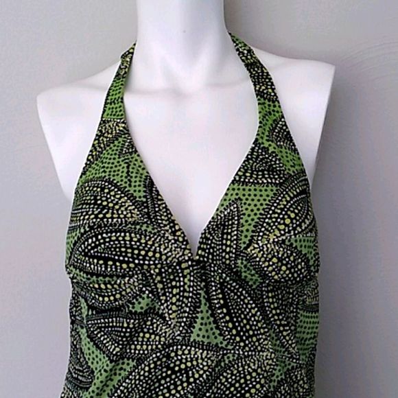 Green/Black/White Tankini Top. - Picture 2 of 7